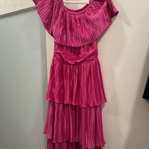 Pink Pleated Satin Dress